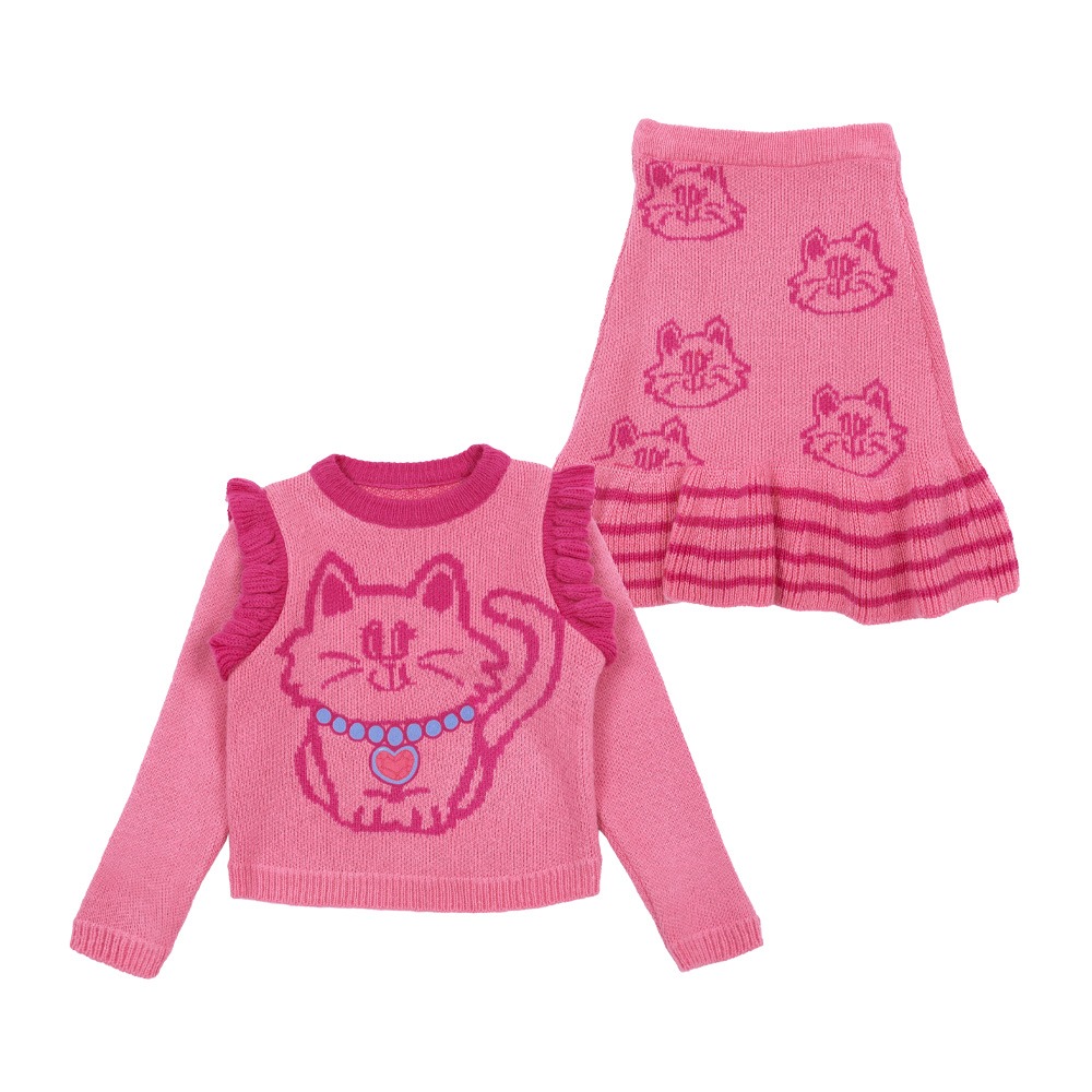 [바로배송 세트 10% 할인율 적용] Cat frilled knit SET