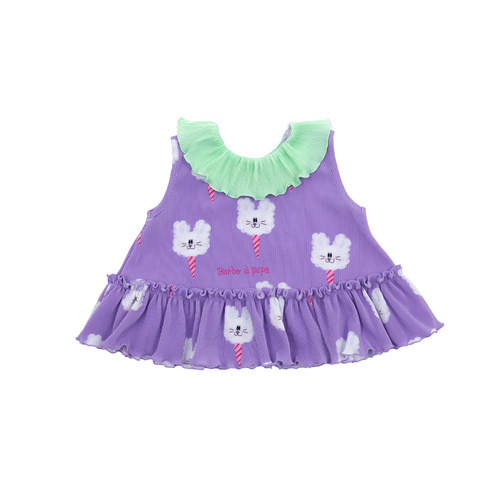 [바로배송] Rabbit cotton candy pleats sleeveless blouse