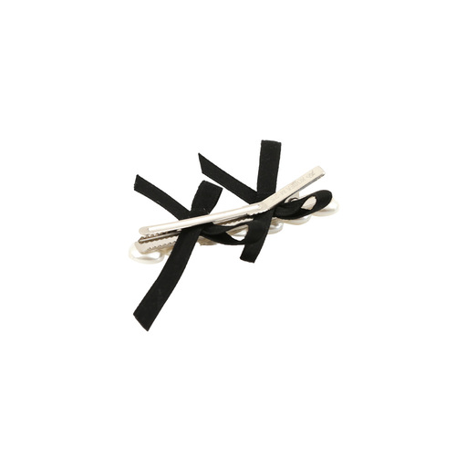 Double ribbon pearl hairpin (BLACK)