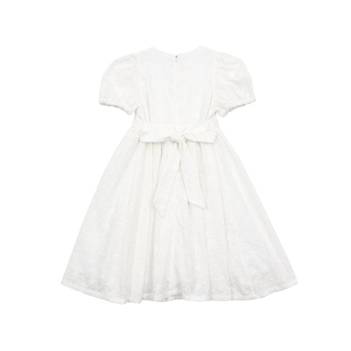 White cotton laced puff dress