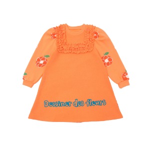 [바로배송] Orange flower frilled dress